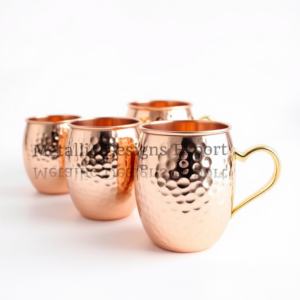 Juego de 4 Vasos de metal de mula de Moscú de cobre martillado de 16oz de lujo respetuoso con el medio ambiente con elegantes asas de latón - Product Image 4