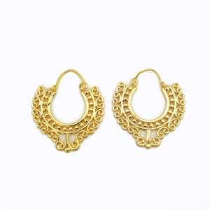 Nuevos pendientes de aro modernos, joyería tribal de latón para mujer, chapados en oro de 18k, con filigrana en espiral, estilo bohemio, para venta al por mayor/OEM/ODM - Product Image 1