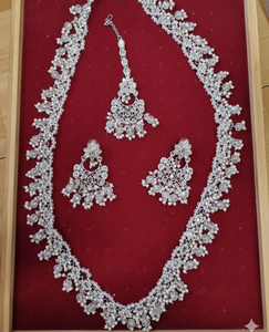 Ensemble de bijoux ethniques traditionnels de mariage en or plaqué antique avec zircon long de luxe fabriqué en Inde pour femmes et filles, collier - Product Image 4