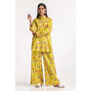 ชุดเซ็ตยีนส์พิมพ์ลายดิจิตอลสีเขียวมะนาวสำหรับผู้หญิง ผ้าไลคร่า 2 ชิ้น ไซส์ XXL เสื้อและกางเกงขาสั้นทรงสุภาพ เสื้อตัวสั้นและกางเกงขายาว - Product Image 5