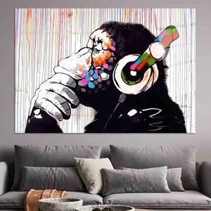 Banksy <b>Thinking</b> Monkey Animal Canvas Print, Street Art Decor,TEMPERED GLASS ART - Product Image 1