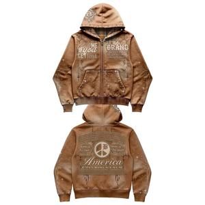 เสื้อกันหนาวมีฮู้ดผ้าฟลีซหนาทรงหลวมมีซิปปักลายสไตล์สตรีทเสื้อ100% ฤดูใบไม้ร่วง - Product Image 1