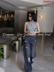 Cool Jeans rectos desgastados Estilo de la calle de verano con detalles rasgados y rayados Combinado fácilmente con todo tipo de tops - Product Image 4