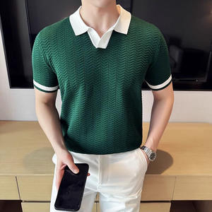 Cárdigan sólido informal de verano para hombre de alta calidad, suéter de manga corta, tejido de viscosa/poliéster transpirable, tejido bordado - Product Image 2