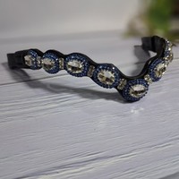 Bandeaux de cheval en cuir droit en forme de V de luxe-Bandeau de tête équestre personnalisé en cristal strass