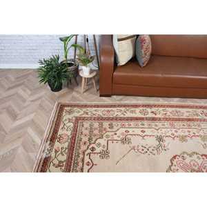 6.5x9.1 ft Turkish Vintage <b>Wool</b> Rug <b>Red</b> White Floral Patchwork Design Latex Backing - Product Image 4