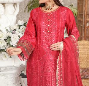 Pierres de fantaisie pour femmes Moti Works Maroon 3 pièces ensemble lin Salwar Kameez fête porter broderie respirant toutes les saisons de haute qualité - Product Image 3