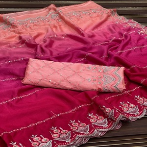 Saree de trabajo de secuencia de bordado de seda Chinon de último diseñador por Fab Zone - Product Image 1