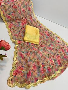 Haute qualité Designer imprimé fleuri Georgette Saree Blouse femmes attrayant décontracté vêtements de course de confiance mariages indiens - Product Image 3