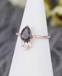 Minimalist 925 Sterling <b>Silver</b> Fine Ring Solid Pear Cut Black Rutile Stone <b>Wedding</b> Engagement <b>Band</b> for Parties - Product Image 3