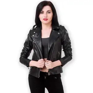 Best Quality Solid Pattern Women Biker Jacket Winter Collection Leather Jacket for Women from Indian Supplier