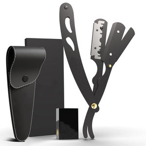 Rasoir droit Rasoirs à lame unique pour hommes Rasoir professionnel à bord droit Acier inoxydable Noir - Product Image 1
