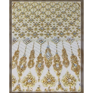 Tela de Encaje Sabai AZIZA FASHION DREAM de Lujo, Adornada a Mano, Material de Poliéster/Metálico/Algodón, Patrón Bordado, Tejido - Product Image 1