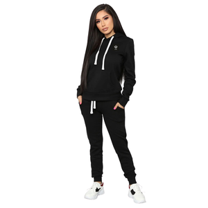 Conjunto de Sudadera con Capucha y Pantalones Deportivos de Forro Polar para Mujer, Color Sólido, Ecológico, Transpirable, Manga Larga, Ropa Deportiva Informal con Estampado de Letras - Product Image 1