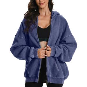 Fabricant personnalisé de sweats à capuche à fermeture éclair délavés à l'acide pour femmes vêtements professionnels et pile de pantalons de survêtement ensemble de tenues pour femmes taille OEM - Product Image 5