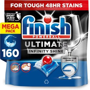แท็บเล็ตสำหรับเครื่องล้างจาน Finish Ultimate Infinity Shine 160 เม็ด (80 x 2 แพ็ค) กลิ่นหอมสดชื่น ทำความสะอาดและเพิ่มความเงางาม ขจัดคราบมันอย่างมีประสิทธิภาพ - Product Image 1