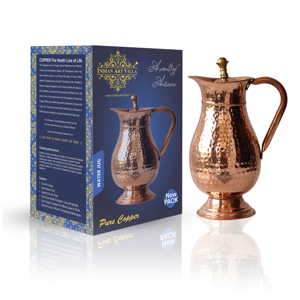 IndianArtVilla Jarra de jarra de diseño martillado de cobre puro con tapa para servir y beber-1500 ML - Product Image 6