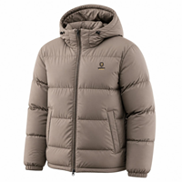 Blouson matelassé non tissé à capuche pour homme, couleur unie, fermeture éclair, chaud, en nylon fini, vêtement d'extérieur décontracté avec logo frontal