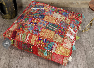Handmade Indian <b>Vintage</b> Square Pouf Cover 100% Cotton Patchwork Ottomans <b>Footstool</b> for Home Decor Bedroom Application - Product Image 2