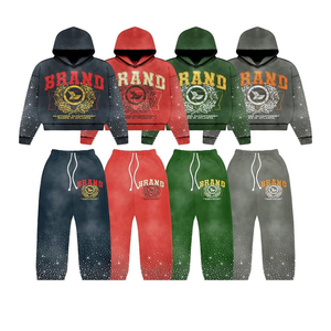 Wholesale Heavyweight Distressed Tracksuit Unisex <b>Embroidery</b> Patch Pullover Acid Washed Oversize Men Suit Streetwear Casual <b>Set</b> - Product Image 4