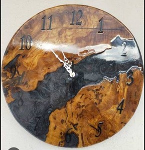 Reloj de pared de madera epoxi de diseño caliente de estilo moderno reloj de resina al por mayor para el hogar Hotel y restaurantes Reloj de pared forma redonda marrón - Product Image 3