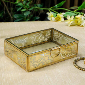 Joyero de Vidrio con Marco Dorado de Diseño Moderno, Hecho a Mano, con Forma y Tamaño Personalizados, Organizador de Joyas para Mujer - Product Image 6