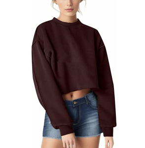 Ropa transpirable más vendida Color rojo sólido Manga larga Cuello redondo Crop Top Sudaderas Custom 2024 - Product Image 2