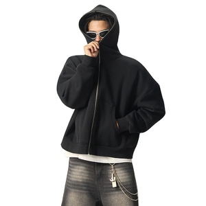Sweats à capuche baggy en polaire pour hommes, coton lourd personnalisé, délavé à l'acide, vintage, oversize, sweat à capuche zippé Boxy Crop - Product Image 2