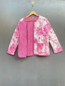 Chaqueta acolchada de estilo bohemio de algodón floral Otoño Invierno Streetwear abrigo Reversible diseño de punto de retazos - Product Image 2