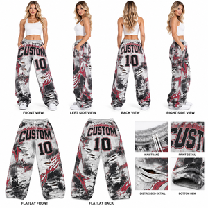 Pantalones Anchos con Estampado Personalizado, Cintura Elástica Acanalada, Estilo Denim Desgarrado, Ropa Casual Urbana para Mujer - Product Image 6