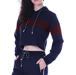 Sudadera con capucha corta con diseño de verano más nuevo para mujer, Jersey recortado deportivo informal ajustado con bloque de color y cuello con capucha - Product Image 5