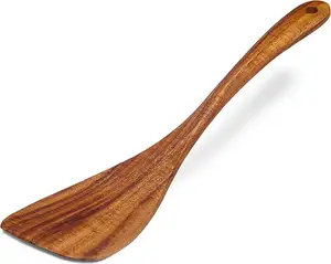 Spatula Acacia sendok gagang panjang, alat masak wajan penggorengan untuk peralatan makan dapur sendok Saji