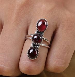 925เครื่องประดับเงินสเตอร์ลิงแบบ3ชิ้นแหวนพลอยโกเมนสีแดงแหวนพลอยแฟชันชั้นดีแหวนพลอยสามชิ้น - Product Image 2