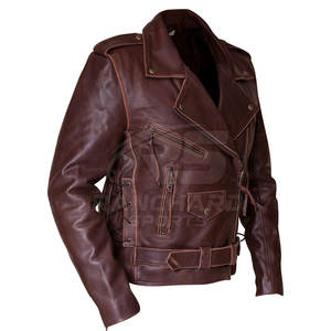 Veste de moto slim fit pour motard, veste en cuir de moto pour homme, style vintage, poches zippées - Product Image 3