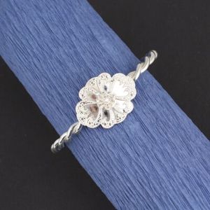 925 Sterling Silver Erzurum Twisted <b>Bracelet</b> with Filigree <b>Flower</b> Stone Embellishment - Product Image 4