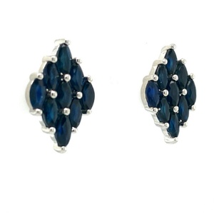 Royal Gemstones Pendientes de tuerca grandes para mujer Plata de ley de zafiro azul natural personalizada. Aniversario de forma de flor 925 - Product Image 2