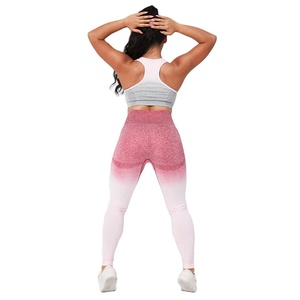 Ensemble de fitness sans couture pour femmes, leggings à taille haute avec design dégradé et soutien-gorge de sport, vêtements de sport, ensembles de yoga - Product Image 4