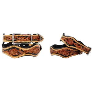 Collar de perro de cuero curvado hecho a mano patrón Floral sólido decoración de plumas liberación rápida precio barato para cachorros mascotas - Product Image 1