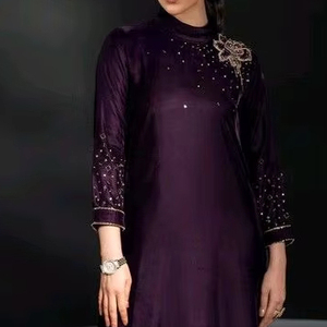 New Designer Casual Indian-wear Stylish Long Kurta & <b>Pant</b> Dress with Embellished Crystal Glass Beads, Dabka Embroidery Work=2025 - Product Image 1