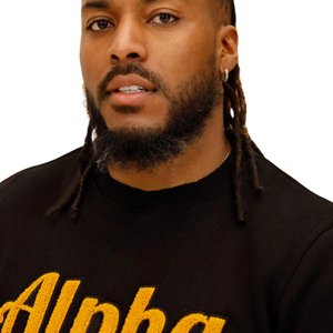 Alpha Year Sleeve Chenille Sweatshirt Custom Greek Apparel <b>Black</b> Gold Letters Embroidered Fraternity Pullover Wholesale - Product Image 5