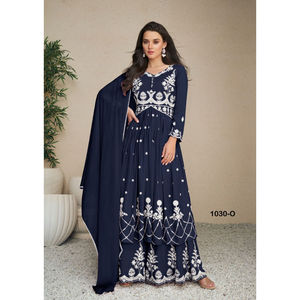 Último diseñador indio lakhnavi Sharara Kurti Plazzo mujeres vestido para boda bordado exportación proveedor mayorista de Surat - Product Image 1