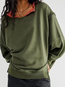 เสื้อฮู้ดดี้ผ้าฝ้ายหนานุ่มทรงโอเวอร์ไซส์แบบกำหนดเองได้เต็มที่สำหรับผู้หญิง ฤดูหนาว ลายโลโก้  แบบเรียบ สีพื้น  ด้วยเทคนิคการย้อมสีแบบธรรมดา - Product Image 5