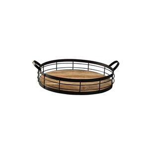 Plateau de service Usine Vente en gros Plateau de service rectangulaire Plateau de service de luxe décoratif rond pour mariage Plateau de service en fer et en bois pour fruits - Product Image 1