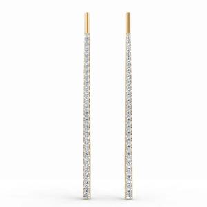 Pendientes de barra vertical con diamante de corte redondo de 0.92 quilates en oro amarillo, blanco y rosa de 9K con micro pavé, joyería fina de línea larga - Product Image 1