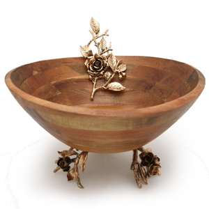 Elegance Stylish <b>Decorative</b> Salad <b>Bowl</b> Made of Wood <b>Bowl</b> Antique <b>Gold</b> Rose Design <b>Decorative</b> <b>Bowl</b> for Wedding Party Use - Product Image 1