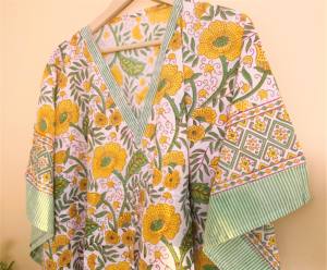 Caftan en pur coton indien imprimé floral Maxi Robe avec jupe vêtements d'été cadeau parfait pour elle 1 pièce - Product Image 3