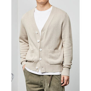 Cárdigan OEM hecho a medida para hombre, venta al por mayor, moda de invierno, cuello en V, cárdigan informal, suéter elegante de punto de algodón para hombre - Product Image 2