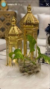 Golden Moroccan Style Brass <b>Lantern</b> <b>Set</b> of 2 with Cutout Design for Home Decoration - Product Image 2