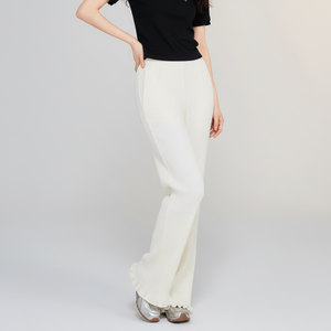 Pantalones de Punto Acanalados de Invierno, Ecológicos, Resistentes al Viento, Transpirables, de Pierna Ancha con Dobladillo de Lechuga, Suaves y Casuales para Mujer - Product Image 1