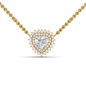 Collar con colgante de doble halo de diamante cultivado en laboratorio de 1 quilate en forma de corazón, de lujo, en oro amarillo, blanco y rosa de 9 quilates, joyería nupcial de diseñador. - Product Image 5